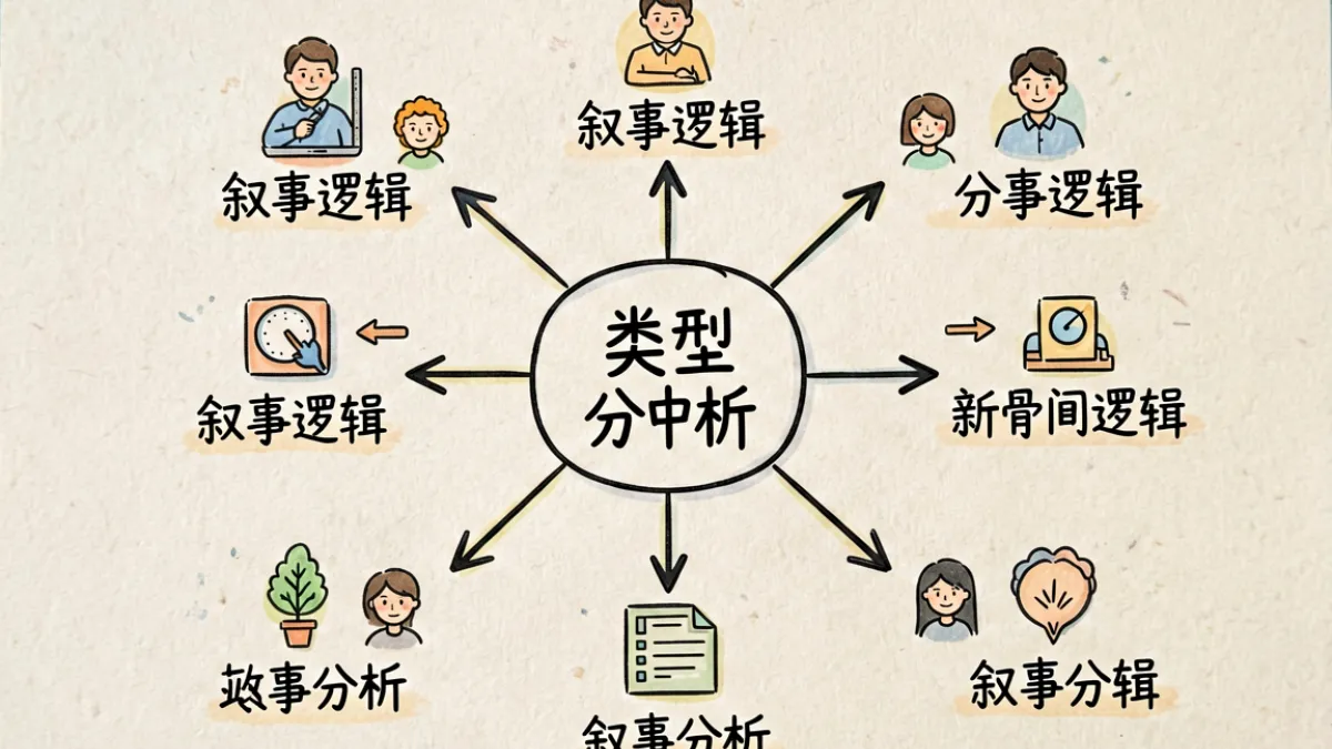 人妻猎人题材系列的类型结构分析示意图，展示剧情模式与演员风格的分布关系